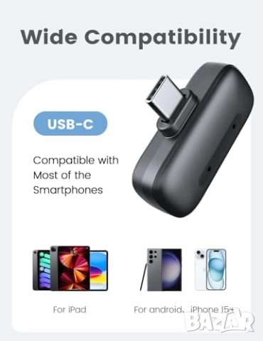 Нов Безжичен мини микрофон USB-C с шумопотискане и кейс 30 часа работа, снимка 5 - Микрофони - 52134266