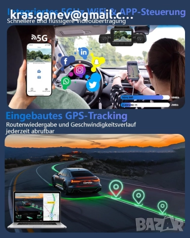 AI видеорегистратор за кола отпред и отзад със 128GB SD карта, снимка 6 - Аксесоари и консумативи - 51751359