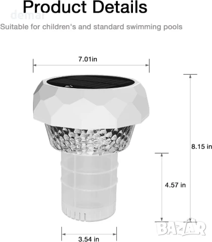 Соларна плуваща LED лампа за басейн, 2 в 1 с пречистване, 7 цвята, дистанционно, IP68, снимка 7 - Басейни и аксесоари - 51264139