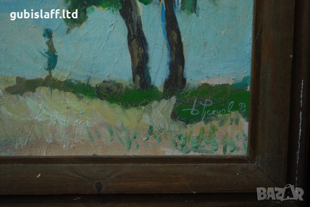 Стара картина, пейзаж, Б.Русенов, 1993 г., 48х48 см., снимка 3 - Картини - 34670583