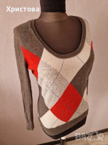 Фин вълнен пуловер ЕSPRIT в сиво каре - 14,00лв, снимка 2 - Блузи с дълъг ръкав и пуловери - 44018964