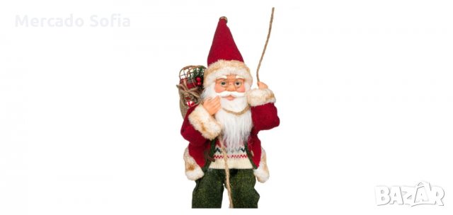 Коледна висяща декоративна фигура, Дядо Коледа с въже, 46см 