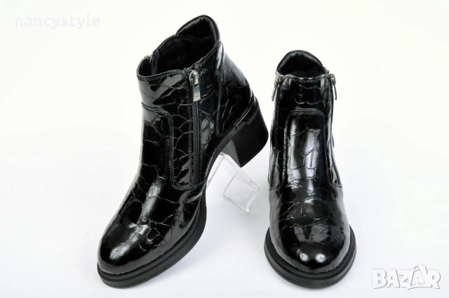 НОВО! Подплатени дамски боти от естествен лак, снимка 2 - Дамски боти - 51997610