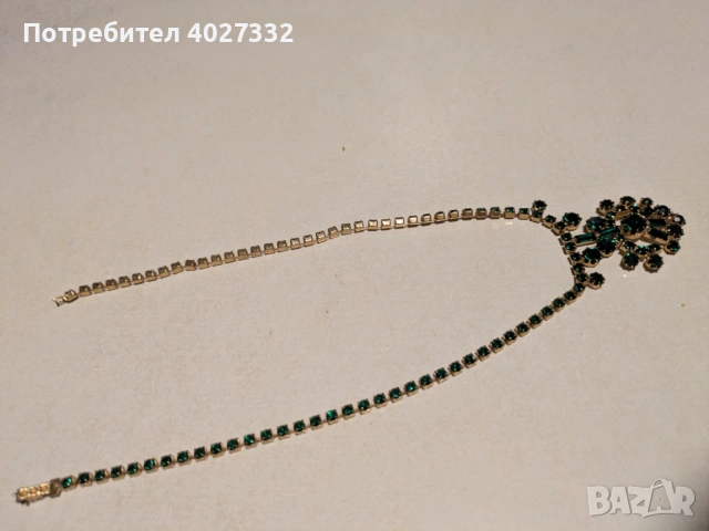 Комплект бижута с зелени кристали – колие, гривна и обеци, снимка 5 - Бижутерийни комплекти - 53261695