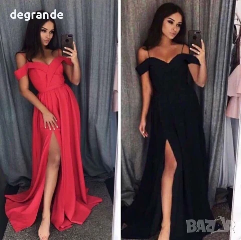 Дамска дълга рокля налична в черно червено и цвят пудра