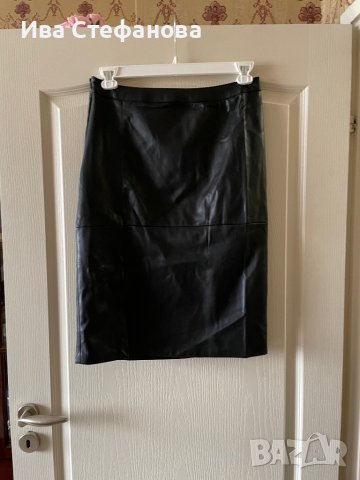 Нова 2ХЛ ХХЛ елегантна кожена черна пола под коляното миди midi дължина размер
