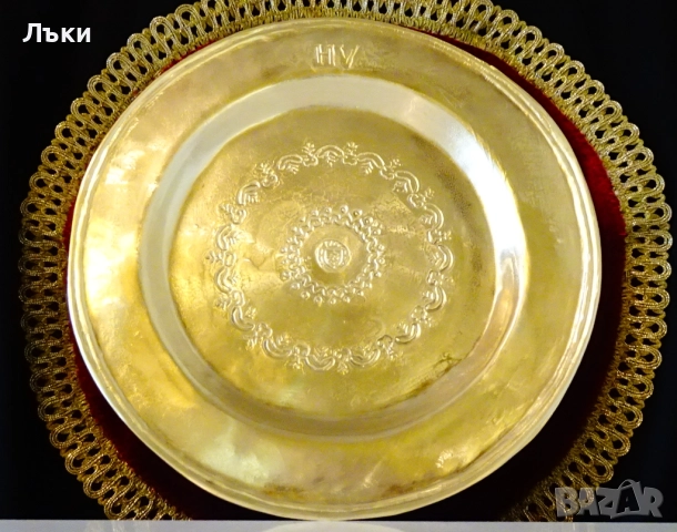 Бронзова чиния,плато,пано 850 гр.,27 см.,релеф,позлата. , снимка 6 - Антикварни и старинни предмети - 52216497
