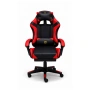 Удобен геймърски стол с поставка за крака и масажна лумбална възглавница, Черно-червен, снимка 6