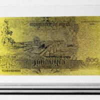 Златна банкнота 500 Камбоджански риела в прозрачна стойка - Реплика, снимка 2 - Нумизматика и бонистика - 27080091