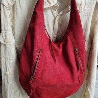 LA REDOUTE  естествен велур червена чанта,тип торба, made in INDIA , снимка 8 - Чанти - 40820737