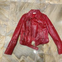 Червено кожено яке с капси , снимка 4 - Якета - 44141387