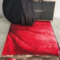 Комплект от кашмирен шал, вълнена барета, топли ръкавици и луксозна кутия, снимка 5 - Шалове - 38116124