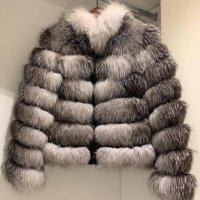 Дамско луксозно палто с лисица сиво, снимка 1 - Палта, манта - 27580460