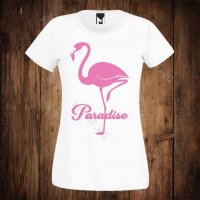 Дамска тениска с щампа ФЛАМИНГО / flamingo paradise, снимка 1 - Тениски - 26351287