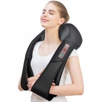 4D черен шиацу масажор за врат и гръб с ръкохватки Black Edition – с 6 бутона и 16 масажни глави, снимка 1 - Масажори - 34678940