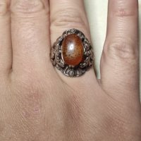 Стар сребърен пръстен с кехлибар (194), снимка 1 - Пръстени - 43122257