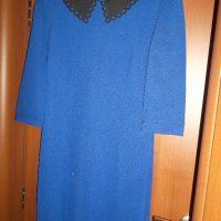Елегантная рокля  с ефирна якичка в синьо с изчистен дизайн-свободен модел,подходящ за всяка фигура, снимка 4 - Рокли - 28789310