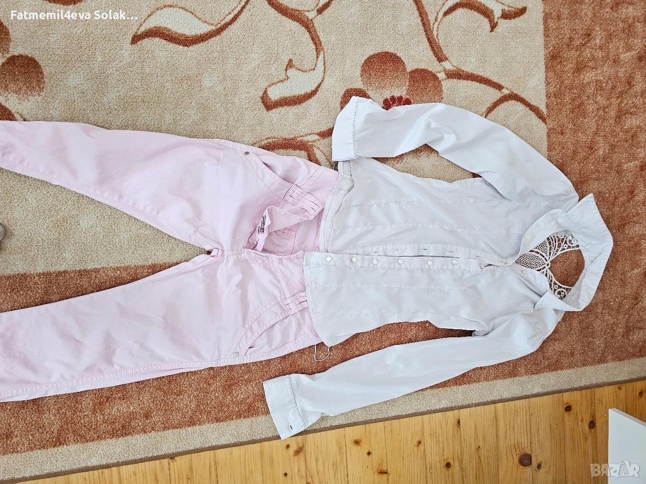 сет дамска вталена риза с красив гръб,ирозов панталон с ниска талия. размер xs,s, снимка 1