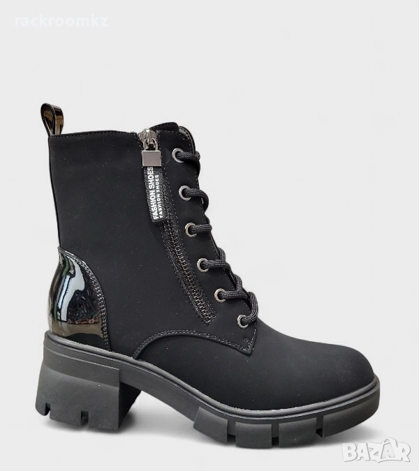 Дамски боти с връзки и цип в черно B4170-1 black, снимка 1