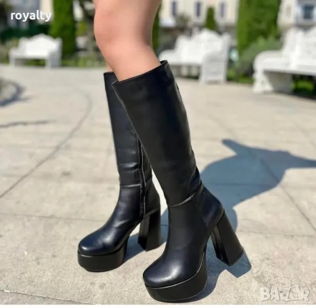 Ботуши на ток - черна кожа, снимка 1