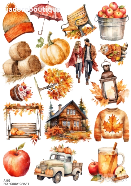 Скрапбук стикери за декорация планер pumpkin есен autumn самозалепващ лист А5 - различни видове, снимка 1