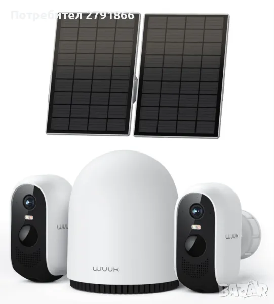 WUUK 2K слънчеви охранителни камери 2 броя за безжична външна употреба 32G локално хранилище, снимка 1