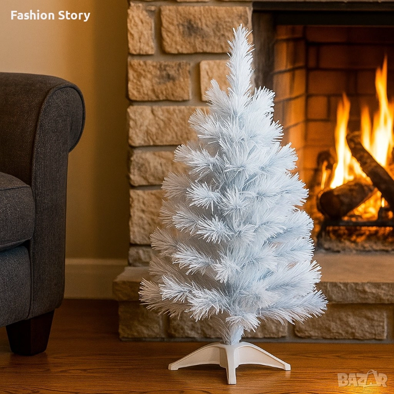 Елегантна елха в бял и син цвят 60 см – Стилна празнична декорация, снимка 1