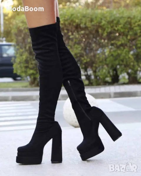 Велурени чизми на ток , снимка 1