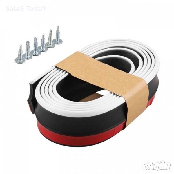 Лип спойлер за прагове и брони, универсален 2,5м., черен с бяла лента, снимка 1