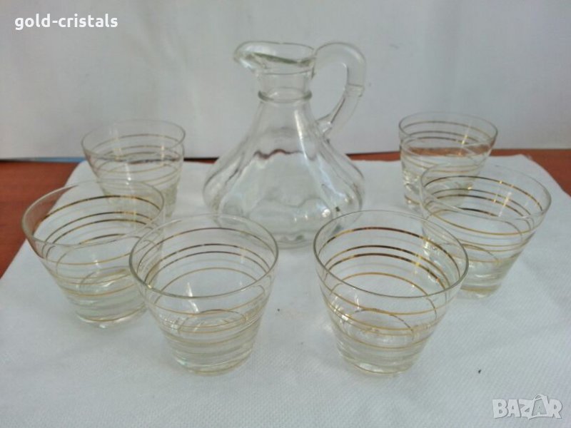 ретро стъклени чаши чашки и каничка , снимка 1