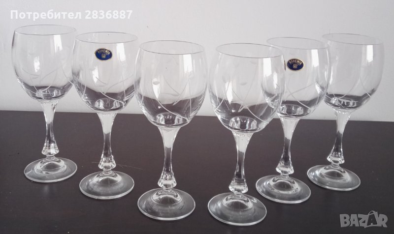 Сет 6 броя кристални чаши за вино Bohemia, снимка 1