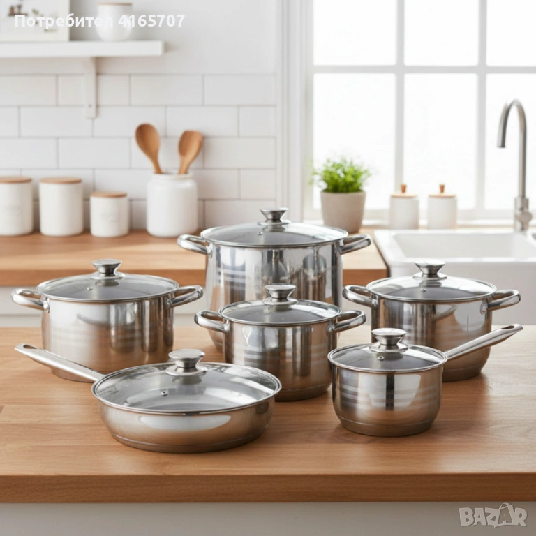 Комплект тенджери от неръждаема стомана – 12 части с капаци BXGG-001, снимка 1