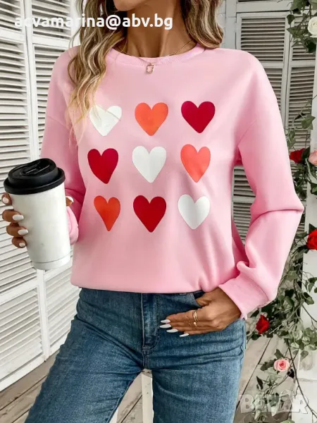 Нова ватирана блуза с принт сърце, снимка 1