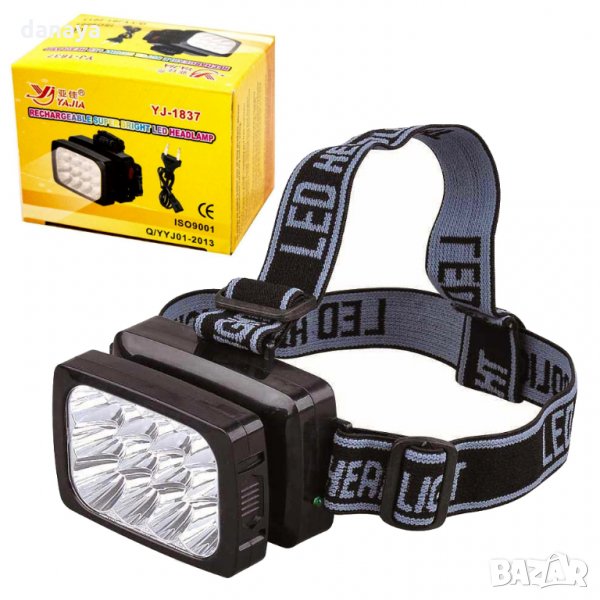 1358 Акумулаторен челник фенер за глава 12 LED, снимка 1