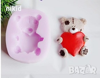 Мече с голямо сърце силиконов молд форма фондан шоколад гипс, снимка 1