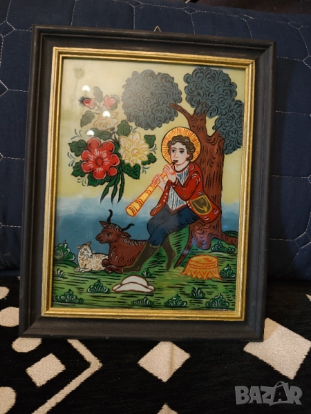 Картина найвизъм върху стъкло дървена рамка, снимка 1