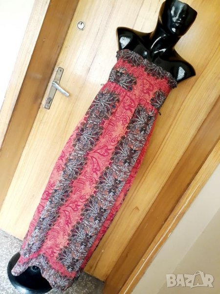 Коралово-червена дълга рокля бюстие С/М, снимка 1