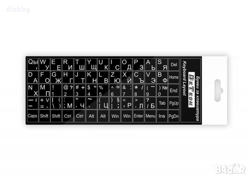 Стикери за клавиатура черни, с бяла кирилица и латиница-Лепенки с букви, цифри, символи и знаци, снимка 1