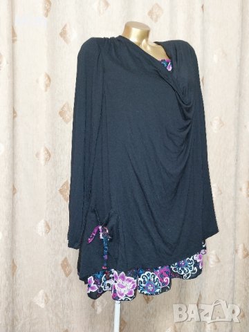 XXXL Черна туника с дълъг ръкав за едра дама , снимка 3 - Туники - 42998452