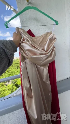 Официална бежева сатенена рокля Loretti - размери XS и S, снимка 2 - Рокли - 48613757