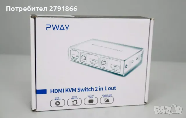 KVM превключвател HDMI 2в1 4K 30Hz с USB 2.0 хъбове с комплект кабели, снимка 5 - Работни компютри - 48286260