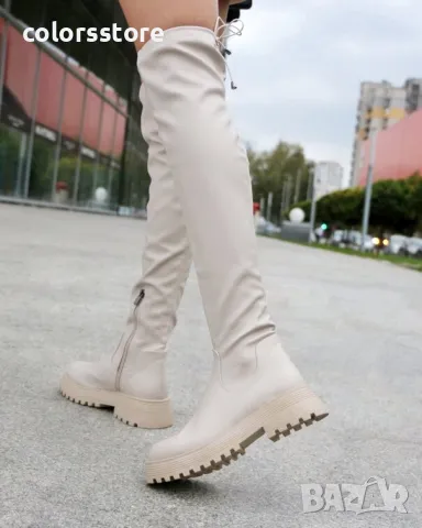 Равни чизми - бежова кожа - SRT66, снимка 2 - Дамски ботуши - 46826166