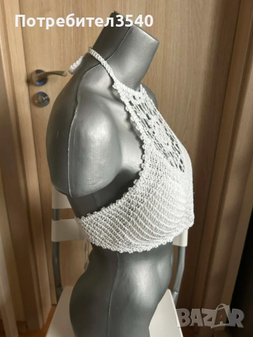 Бял мрежест топ с гол гръб, снимка 3 - Корсети, бюстиета, топове - 53577256