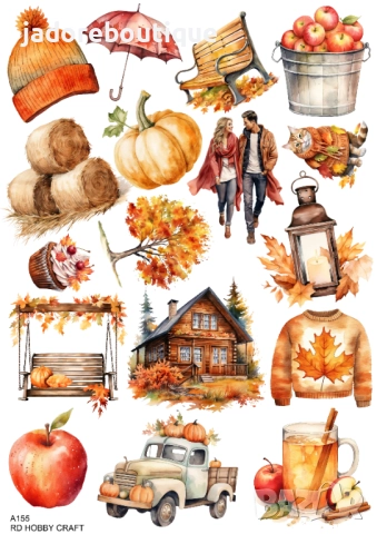 Скрапбук стикери за декорация планер pumpkin есен autumn самозалепващ лист А5 - различни видове