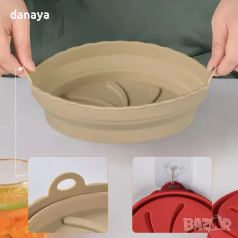 5520 Сгъваема силиконова тавичка за еър фрайър форма за Airfryer, 20 см, снимка 7 - Съдове за готвене - 48168838