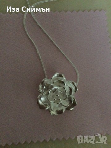 Сребърно колие с роза, снимка 2 - Колиета, медальони, синджири - 32807104