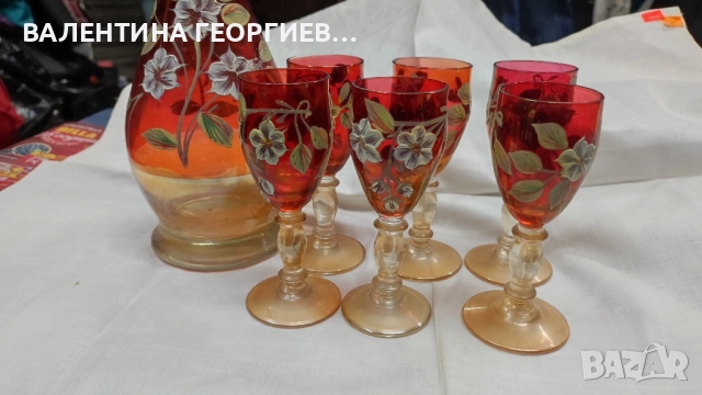 Сервиз шише с шест чаши , снимка 3 - Антикварни и старинни предмети - 52247410