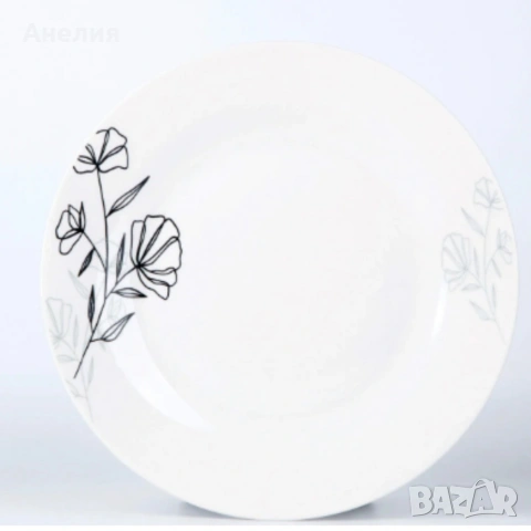 Комплект чинии 24 части с елегантен черен флорален мотив – Изтънченост за всяка трапеза, снимка 7 - Сервизи - 53266154