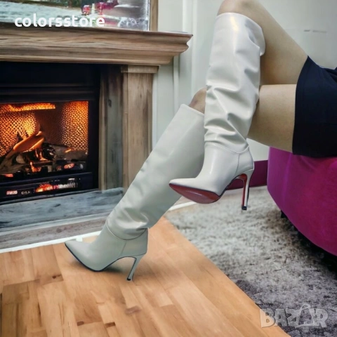 Ботуши на ток - бежова кожа - 1500-B 