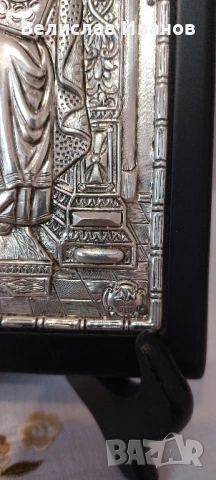 Гръцка сребърна икона на св.Спиридон. Проба 950. Перфектно състояние., снимка 4 - Икони - 50755937